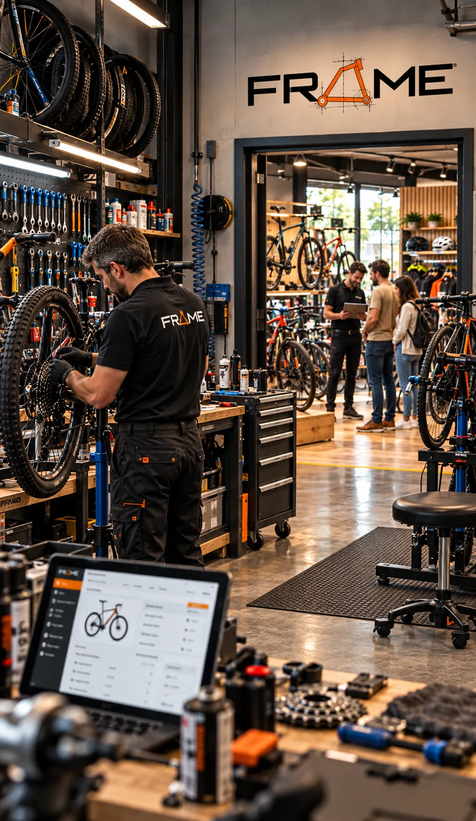 Taller y tienda de bicicletas conectados en un mismo negocio y gestionados con FRAME